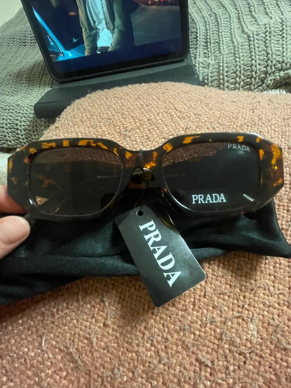 Prada Tortoiseshell Rectangular Sunglasses - Brown/Amber